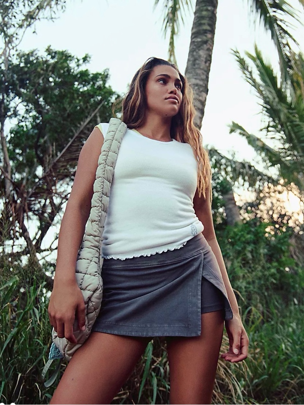 Free People Slate Gray/ black hot shot skirt/ Wrap Mini Skirt